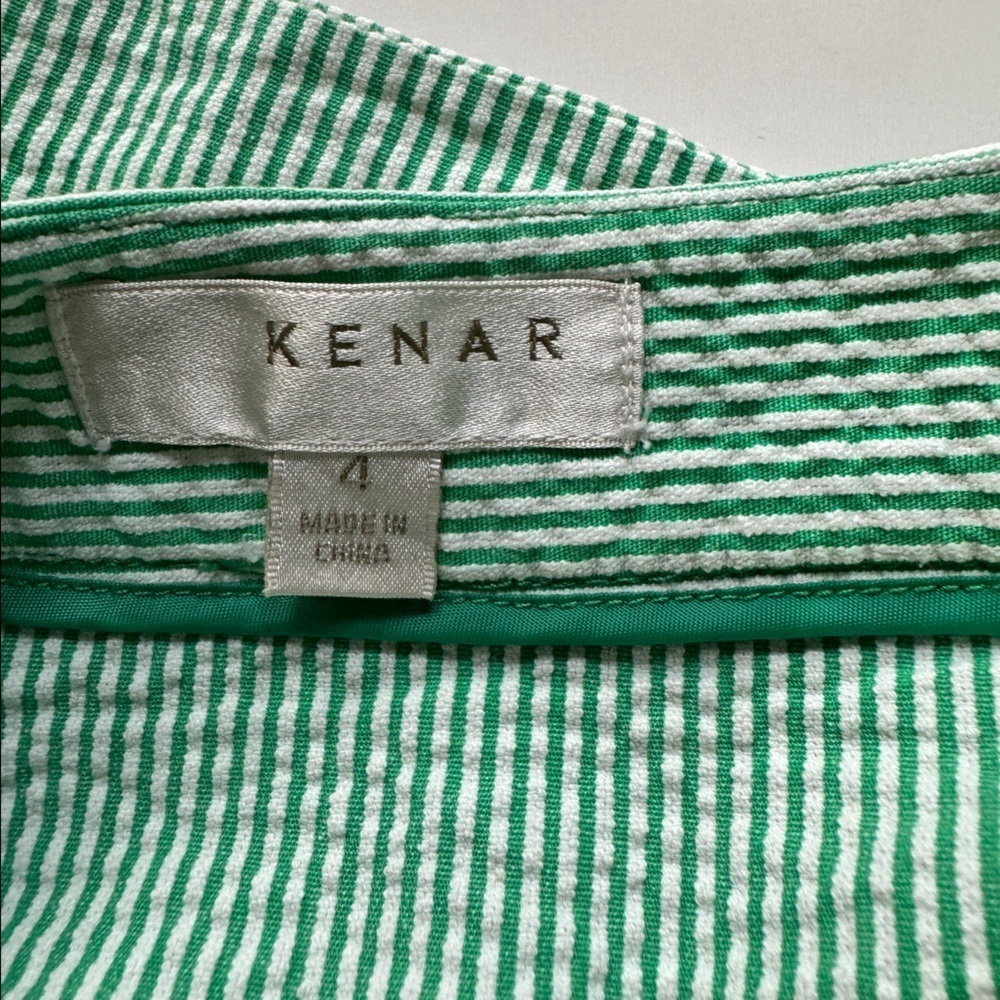 Kenar Striped Seersucker Zip Front Mini Skirt in Green & White - Picture 3 of 7